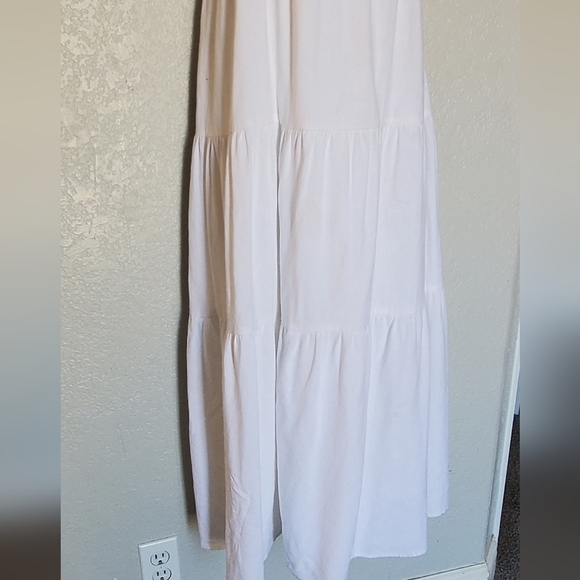 Hunter & Brown White Linen Blend Sleeveless Tiered Midi Summer  Dress Size Small - Picture 3 of 8